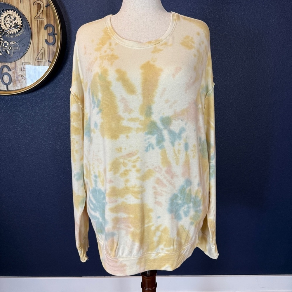 Knox Rose Tie Dye Oversized Ruffle Trim Sweatshirt | Size Large